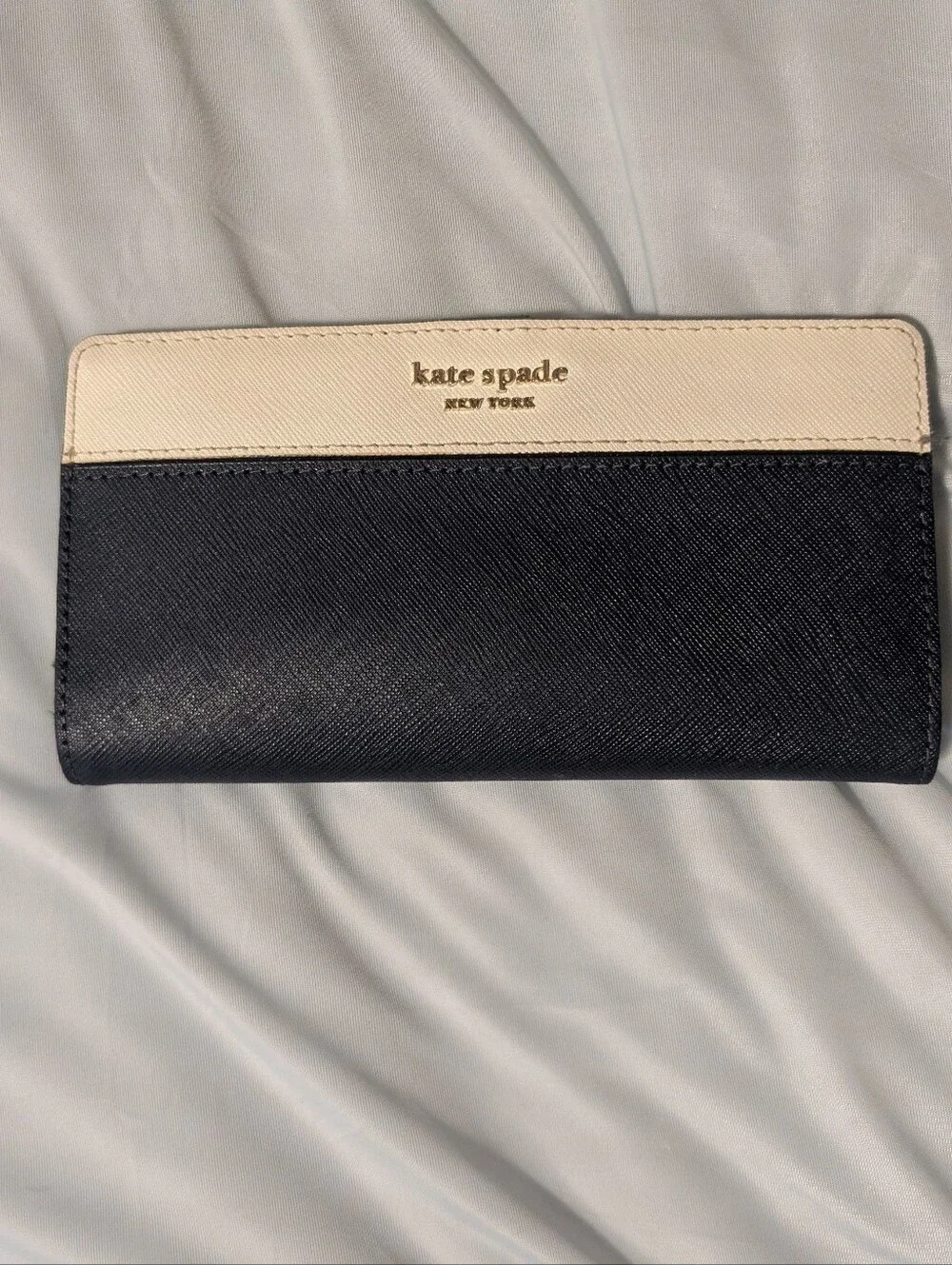 Kate Spade navy and cream and green  three-tone leather continental wallet